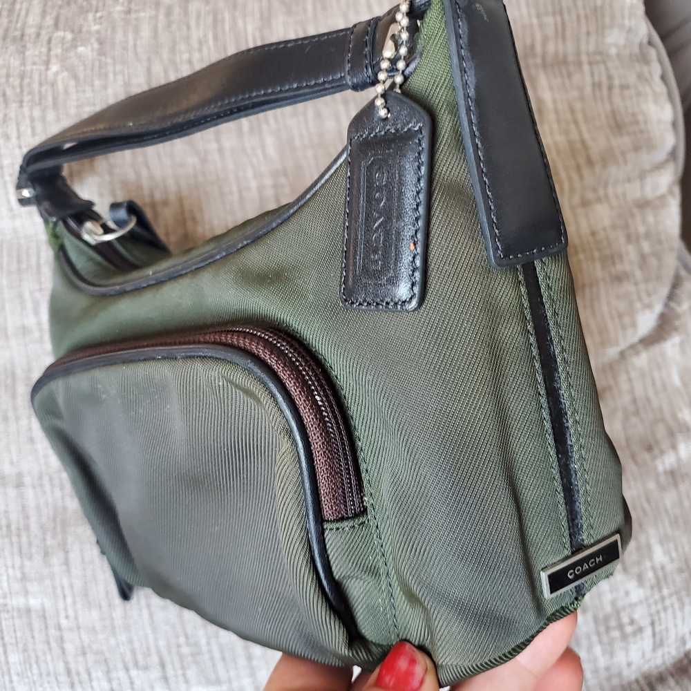 Y2K COACH GREEN CANVAS &BLACK LEATHER SHOULDER BAG